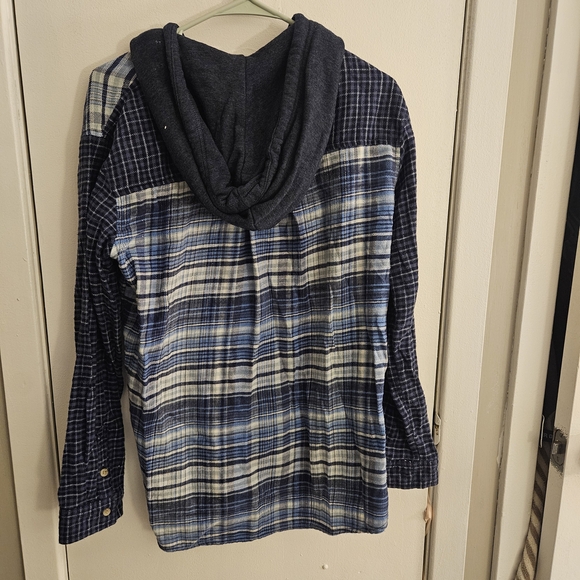 American Eagle Mixed Plaid Hoodie Flannel Shirt Women’s Small - Picture 6 of 6